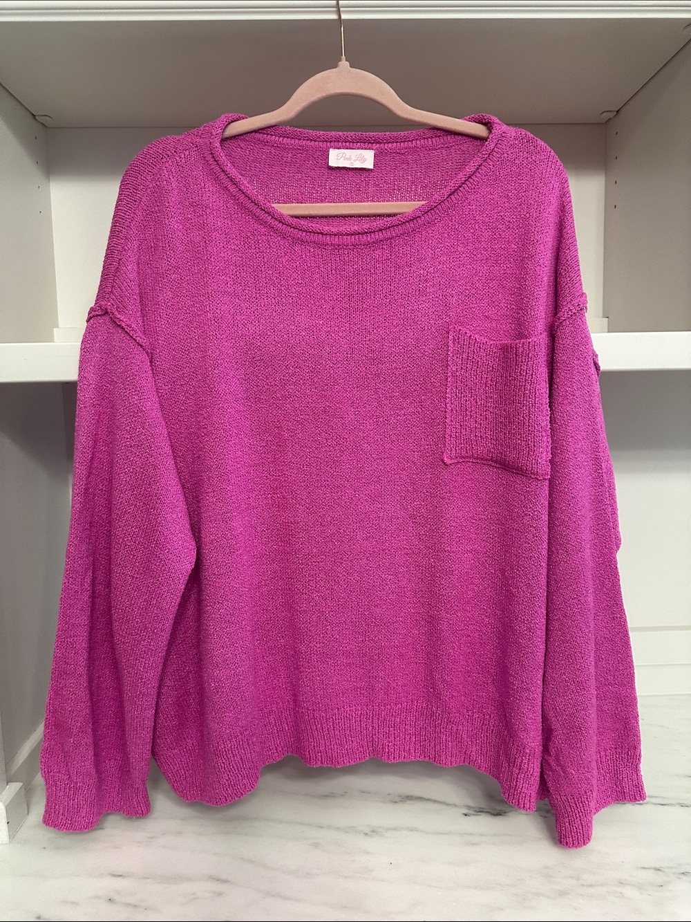 Pink Lily small Relaxed Crewneck Sweater in Fuchsia.  Like new